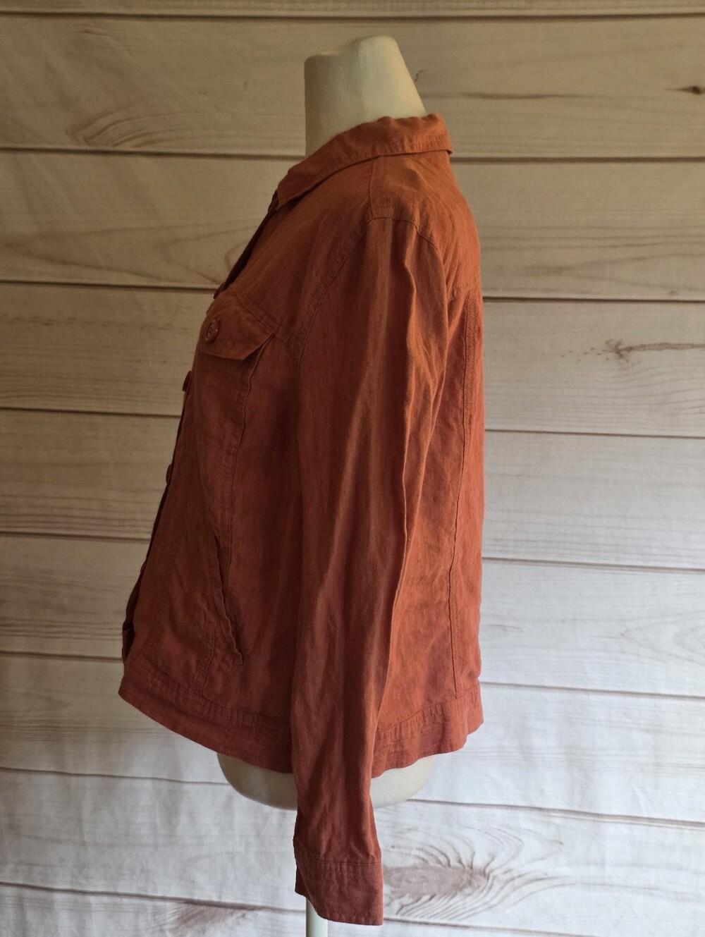 Linden Hill Button Front 100% Linen Jean Style Jacket in Rust Red Size Large - Picture 3 of 5